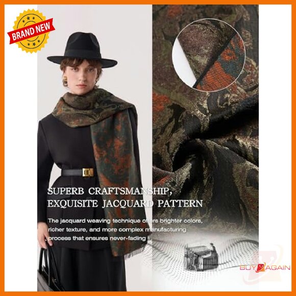 Luxurious Reversible Jacquard Scarf Shawl Wrap 71"x18" Winter Warm - Picture 5 of 8